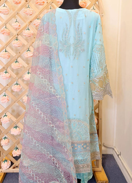 Light Blue Embroidered Chiffon 3-Piece