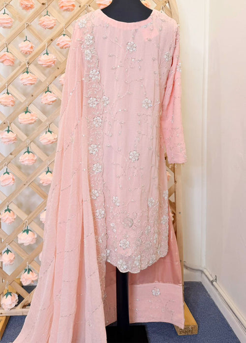 Blush Pink Embroidered Chiffon 3-Piece