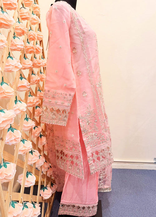 Bint-E-Noor Pink Embroidered Soft Organza 3-Piece