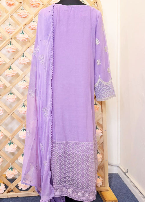Lilac Lavender Embroidered Chiffon 3-Piece