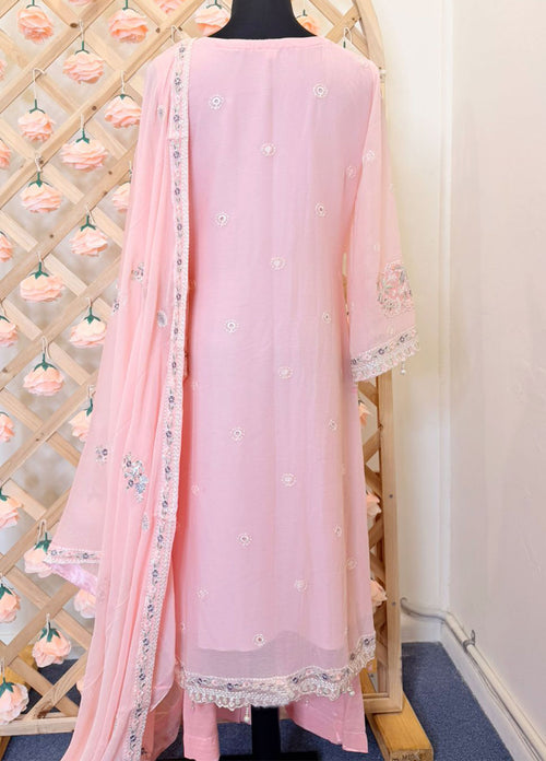 Blush Pink Embroidered Chiffon 3-Piece
