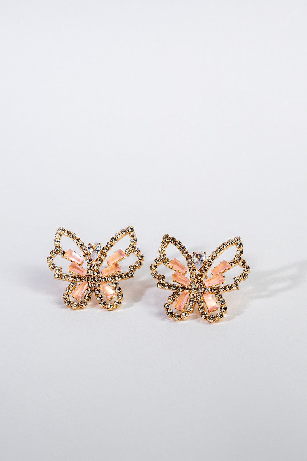 Pink Crystal Butterfly Stud Earrings